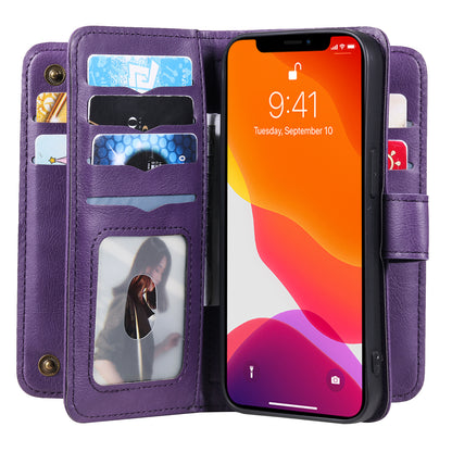 For iPhone 13 Pro 6.1 inch KT Multi-functional Series-1 Large Capacity Phone Cover Stand Shell with Multiple Card Slots Wallet Design