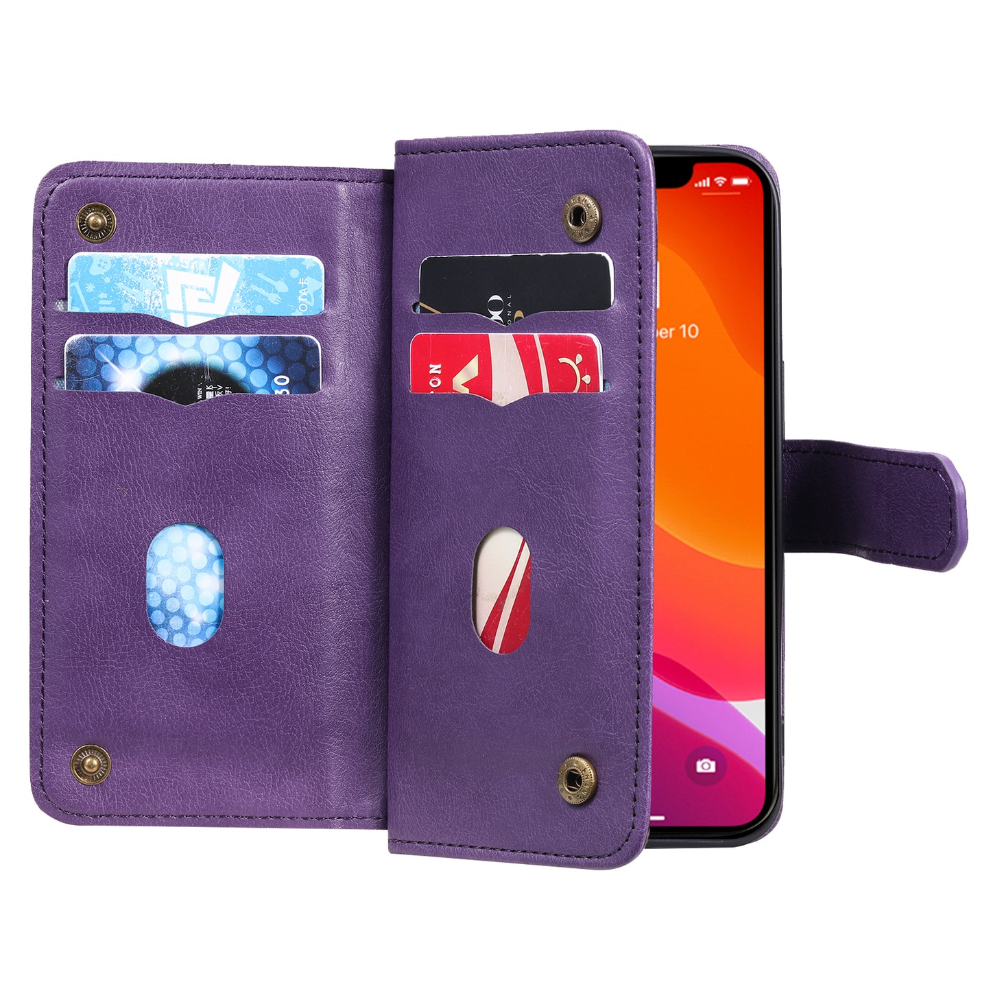 For iPhone 13 Pro 6.1 inch KT Multi-functional Series-1 Large Capacity Phone Cover Stand Shell with Multiple Card Slots Wallet Design