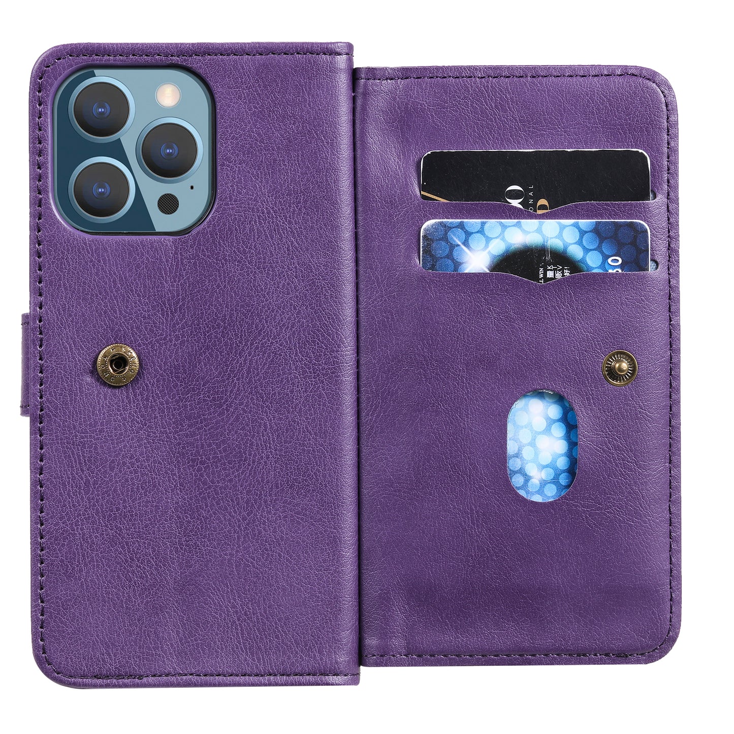 For iPhone 13 Pro 6.1 inch KT Multi-functional Series-1 Large Capacity Phone Cover Stand Shell with Multiple Card Slots Wallet Design