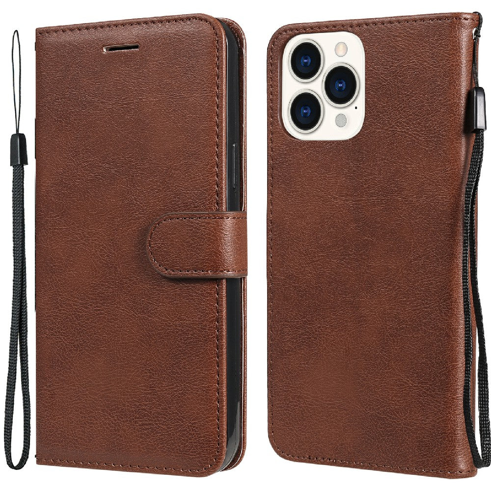 KT Leather Series-2 Magnetic Clasp Wallet Design Leather Stand Phone Casing with Handy Strap for iPhone 13 Pro Max 6.7 inch