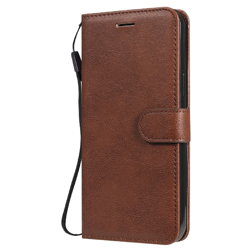 KT Leather Series-2 Magnetic Clasp Wallet Design Leather Stand Phone Casing with Handy Strap for iPhone 13 Pro Max 6.7 inch