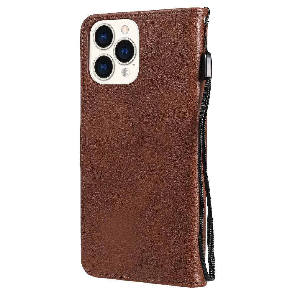 KT Leather Series-2 Magnetic Clasp Wallet Design Leather Stand Phone Casing with Handy Strap for iPhone 13 Pro Max 6.7 inch