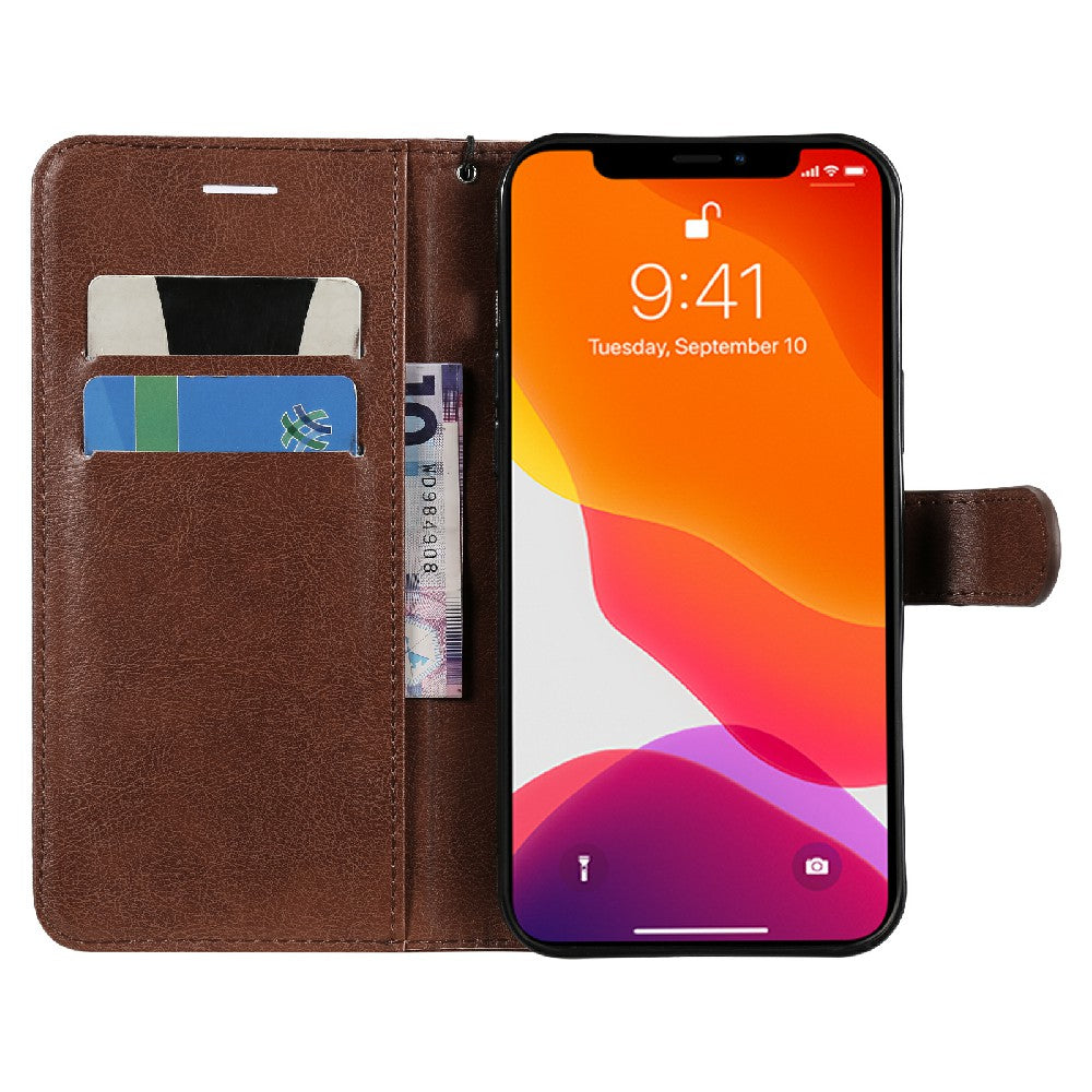 KT Leather Series-2 Magnetic Clasp Wallet Design Leather Stand Phone Casing with Handy Strap for iPhone 13 Pro Max 6.7 inch