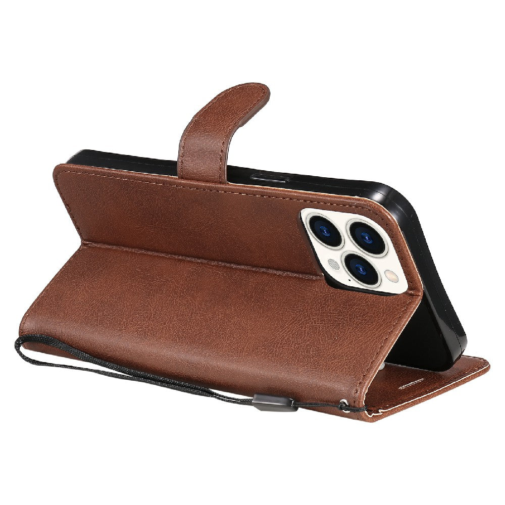 KT Leather Series-2 Magnetic Clasp Wallet Design Leather Stand Phone Casing with Handy Strap for iPhone 13 Pro Max 6.7 inch
