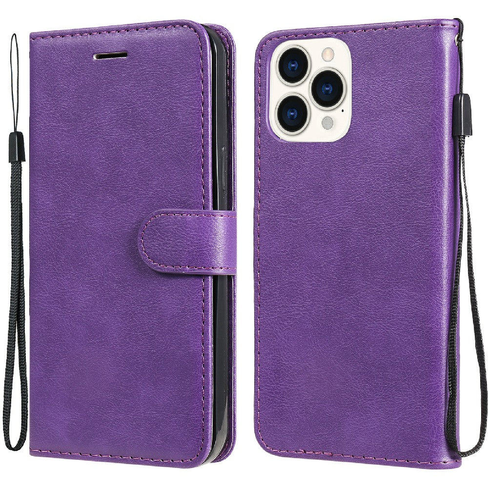 KT Leather Series-2 Magnetic Clasp Wallet Design Leather Stand Phone Casing with Handy Strap for iPhone 13 Pro Max 6.7 inch