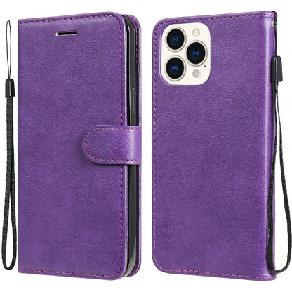 KT Leather Series-2 Magnetic Clasp Wallet Design Leather Stand Phone Casing with Handy Strap for iPhone 13 Pro Max 6.7 inch