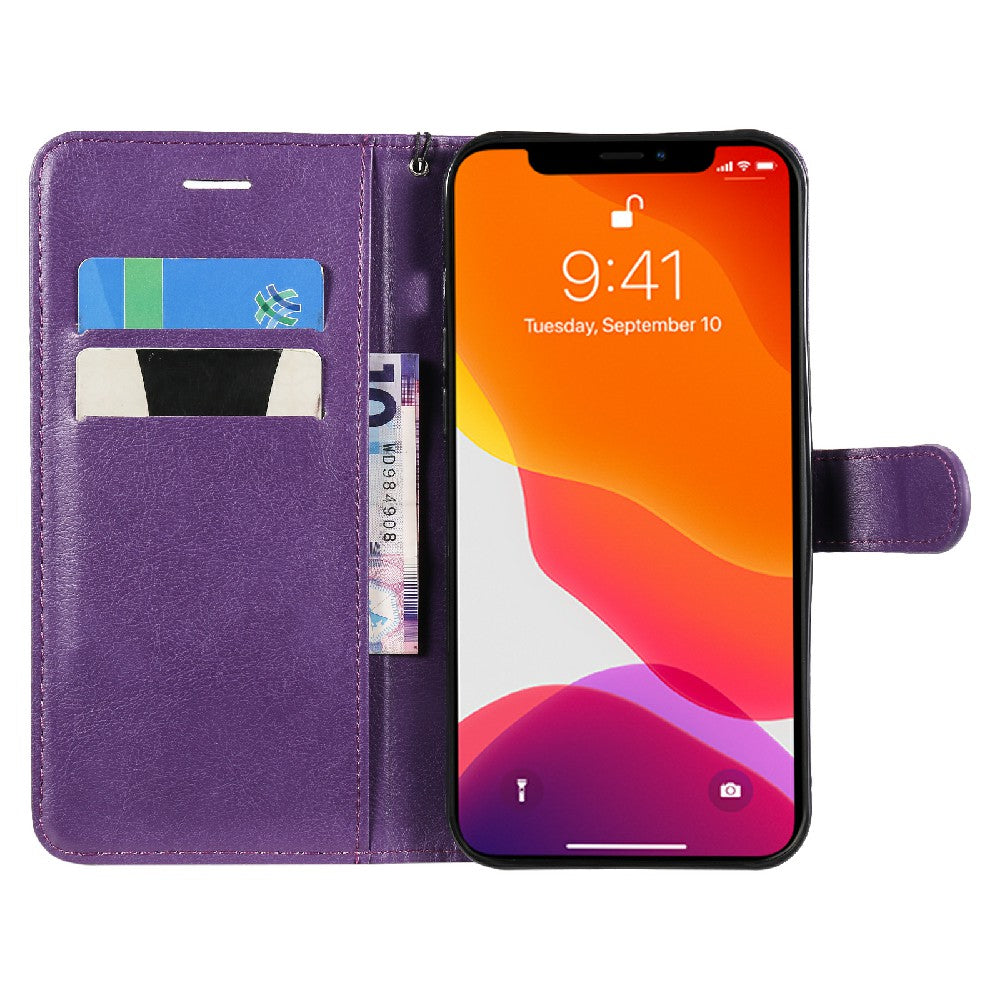 KT Leather Series-2 Magnetic Clasp Wallet Design Leather Stand Phone Casing with Handy Strap for iPhone 13 Pro Max 6.7 inch