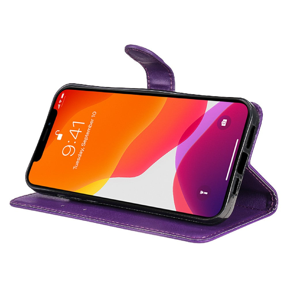 KT Leather Series-2 Magnetic Clasp Wallet Design Leather Stand Phone Casing with Handy Strap for iPhone 13 Pro Max 6.7 inch
