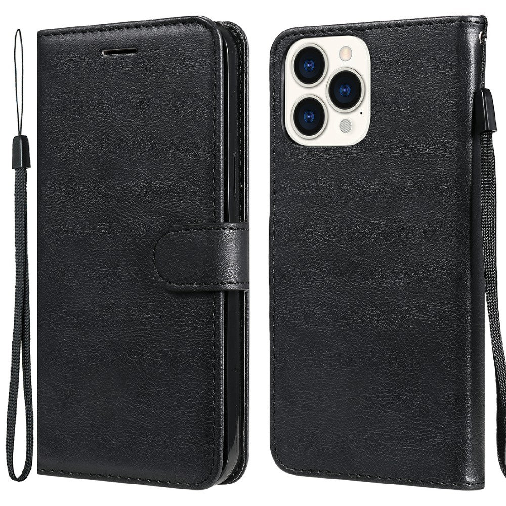 KT Leather Series-2 Magnetic Clasp Wallet Design Leather Stand Phone Casing with Handy Strap for iPhone 13 Pro Max 6.7 inch