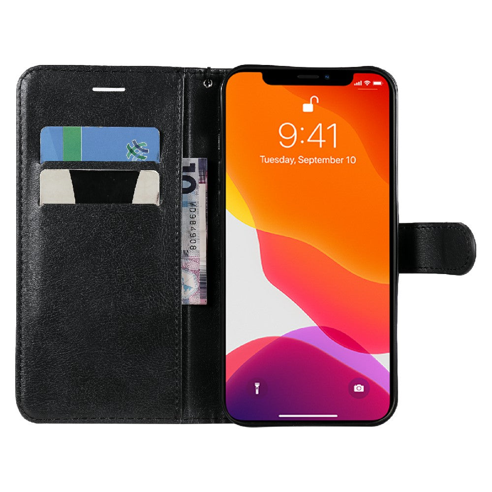 KT Leather Series-2 Magnetic Clasp Wallet Design Leather Stand Phone Casing with Handy Strap for iPhone 13 Pro Max 6.7 inch