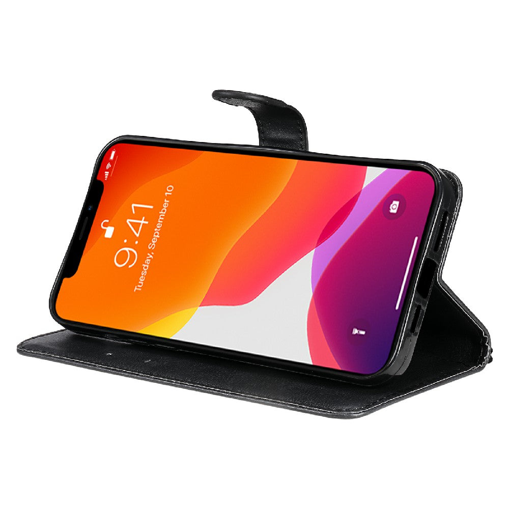 KT Leather Series-2 Magnetic Clasp Wallet Design Leather Stand Phone Casing with Handy Strap for iPhone 13 Pro Max 6.7 inch