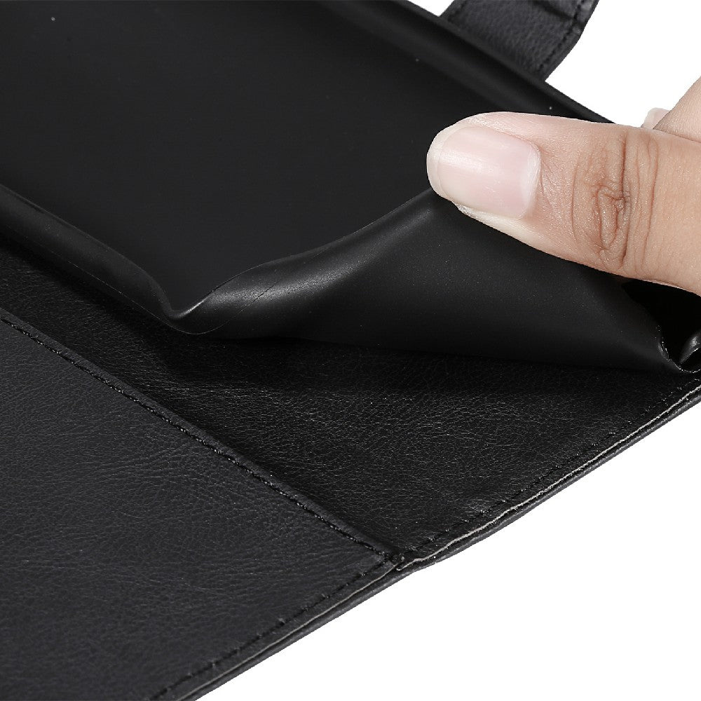 KT Leather Series-2 Magnetic Clasp Wallet Design Leather Stand Phone Casing with Handy Strap for iPhone 13 Pro Max 6.7 inch