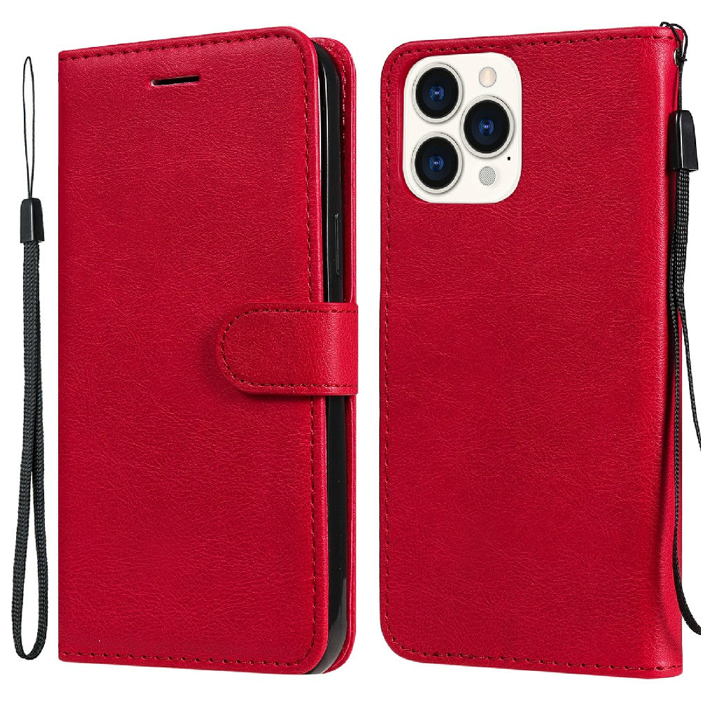 KT Leather Series-2 Magnetic Clasp Wallet Design Leather Stand Phone Casing with Handy Strap for iPhone 13 Pro Max 6.7 inch