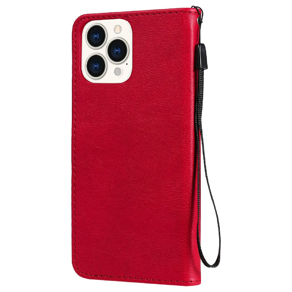 KT Leather Series-2 Magnetic Clasp Wallet Design Leather Stand Phone Casing with Handy Strap for iPhone 13 Pro Max 6.7 inch
