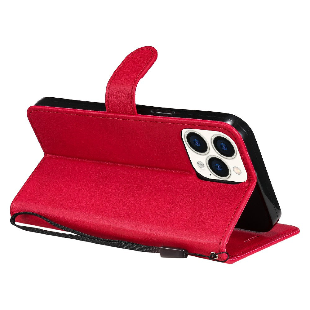 KT Leather Series-2 Magnetic Clasp Wallet Design Leather Stand Phone Casing with Handy Strap for iPhone 13 Pro Max 6.7 inch