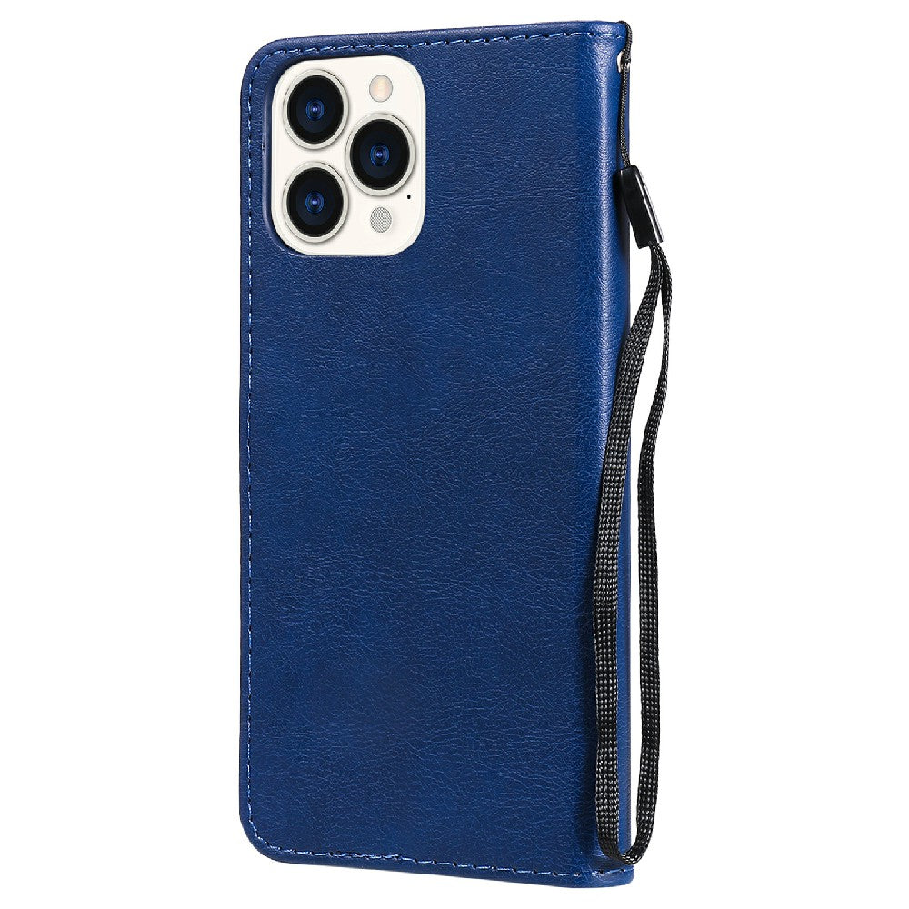 KT Leather Series-2 Magnetic Clasp Wallet Design Leather Stand Phone Casing with Handy Strap for iPhone 13 Pro Max 6.7 inch