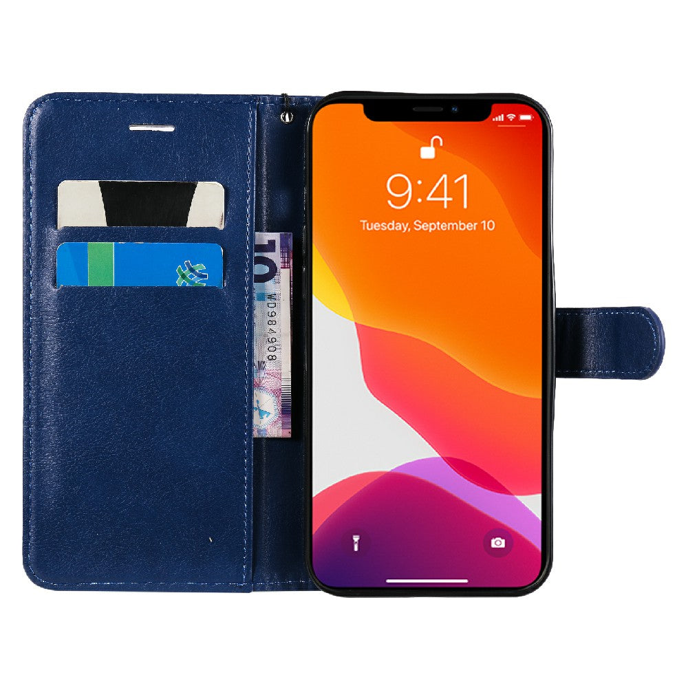 KT Leather Series-2 Magnetic Clasp Wallet Design Leather Stand Phone Casing with Handy Strap for iPhone 13 Pro Max 6.7 inch