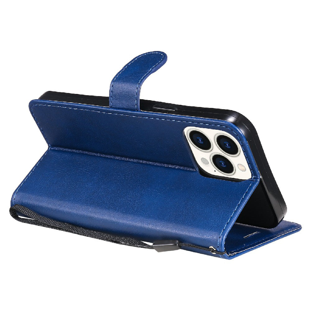 KT Leather Series-2 Magnetic Clasp Wallet Design Leather Stand Phone Casing with Handy Strap for iPhone 13 Pro Max 6.7 inch