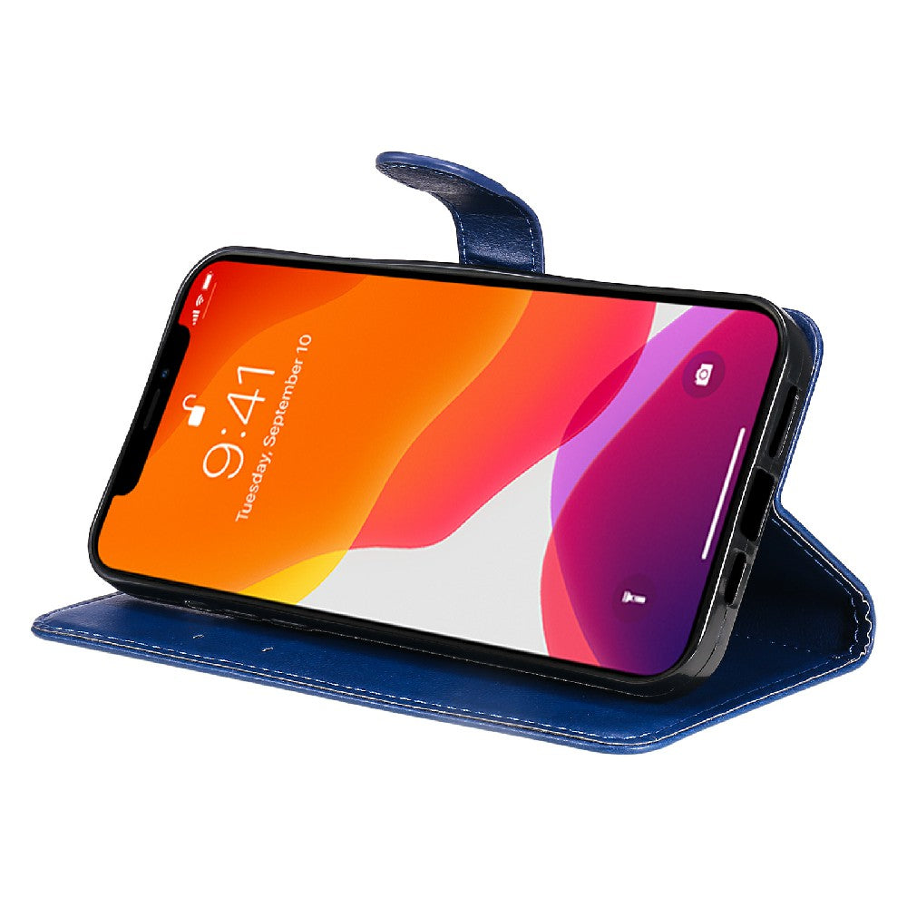 KT Leather Series-2 Magnetic Clasp Wallet Design Leather Stand Phone Casing with Handy Strap for iPhone 13 Pro Max 6.7 inch