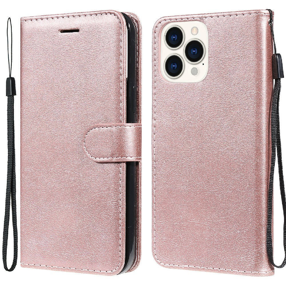 KT Leather Series-2 Magnetic Clasp Wallet Design Leather Stand Phone Casing with Handy Strap for iPhone 13 Pro Max 6.7 inch