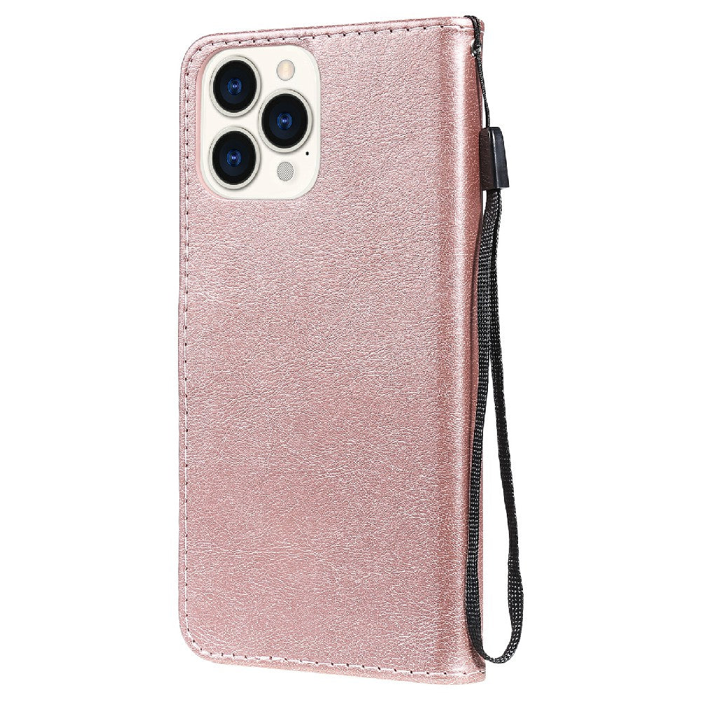 KT Leather Series-2 Magnetic Clasp Wallet Design Leather Stand Phone Casing with Handy Strap for iPhone 13 Pro Max 6.7 inch
