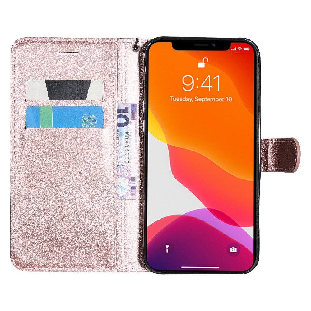 KT Leather Series-2 Magnetic Clasp Wallet Design Leather Stand Phone Casing with Handy Strap for iPhone 13 Pro Max 6.7 inch