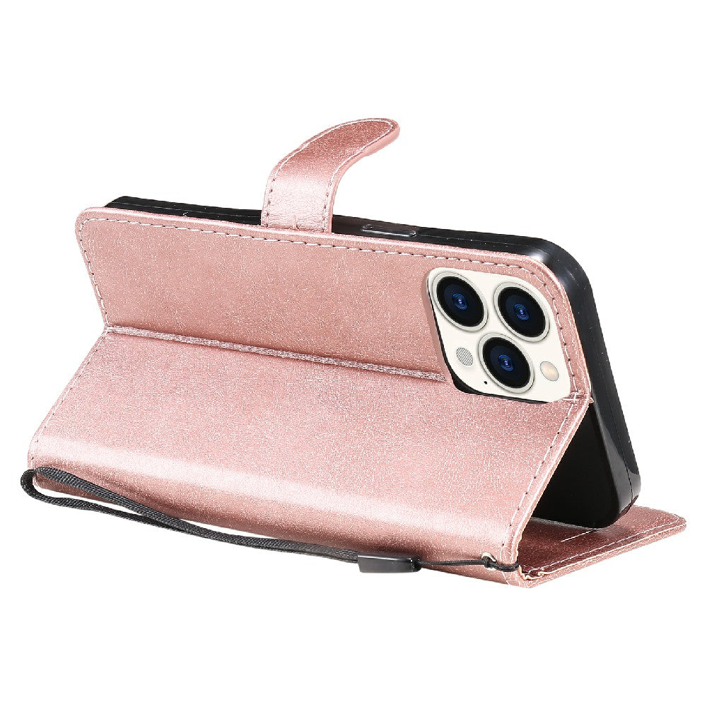 KT Leather Series-2 Magnetic Clasp Wallet Design Leather Stand Phone Casing with Handy Strap for iPhone 13 Pro Max 6.7 inch