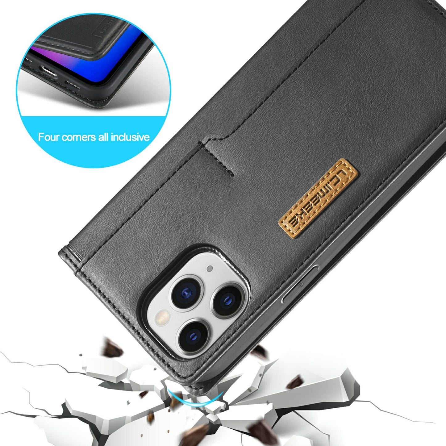 LC.IMEEKE LC-001 Series Full Body Protection Magnetic Buckle Leather Cell Phone Case with Card Slots for Apple iPhone 13 Pro 6.1 inch