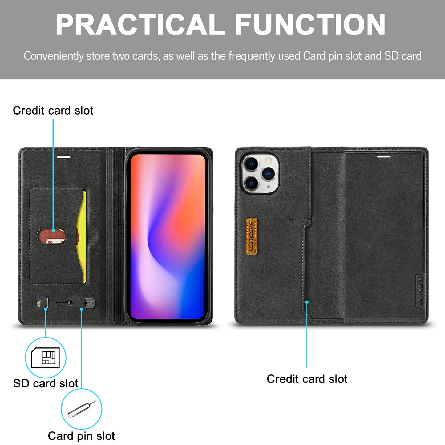 LC.IMEEKE LC-001 Series Full Body Protection Magnetic Buckle Leather Cell Phone Case with Card Slots for Apple iPhone 13 Pro 6.1 inch