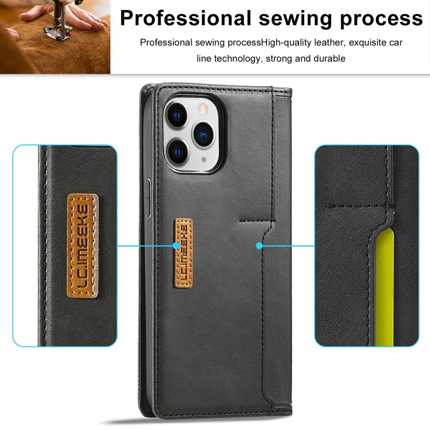 LC.IMEEKE LC-001 Series Full Body Protection Magnetic Buckle Leather Cell Phone Case with Card Slots for Apple iPhone 13 Pro 6.1 inch