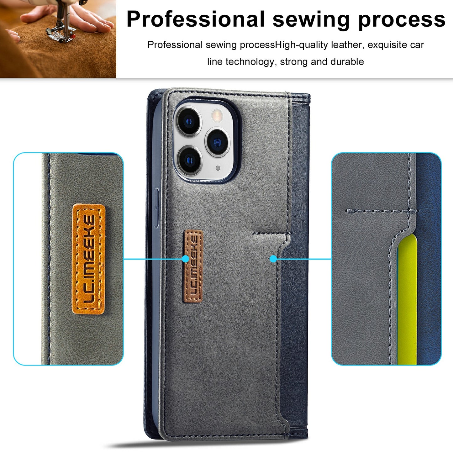 LC.IMEEKE LC-001 Series Full Body Protection Magnetic Buckle Leather Cell Phone Case with Card Slots for Apple iPhone 13 Pro 6.1 inch
