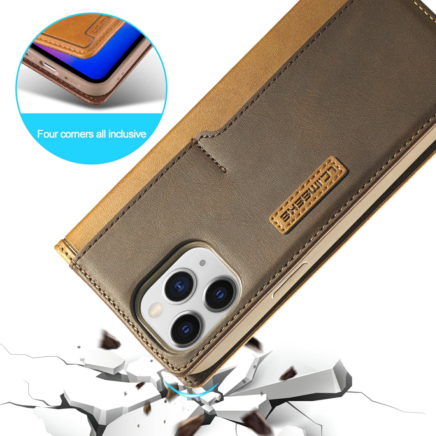 LC.IMEEKE LC-001 Series Full Body Protection Magnetic Buckle Leather Cell Phone Case with Card Slots for Apple iPhone 13 Pro 6.1 inch