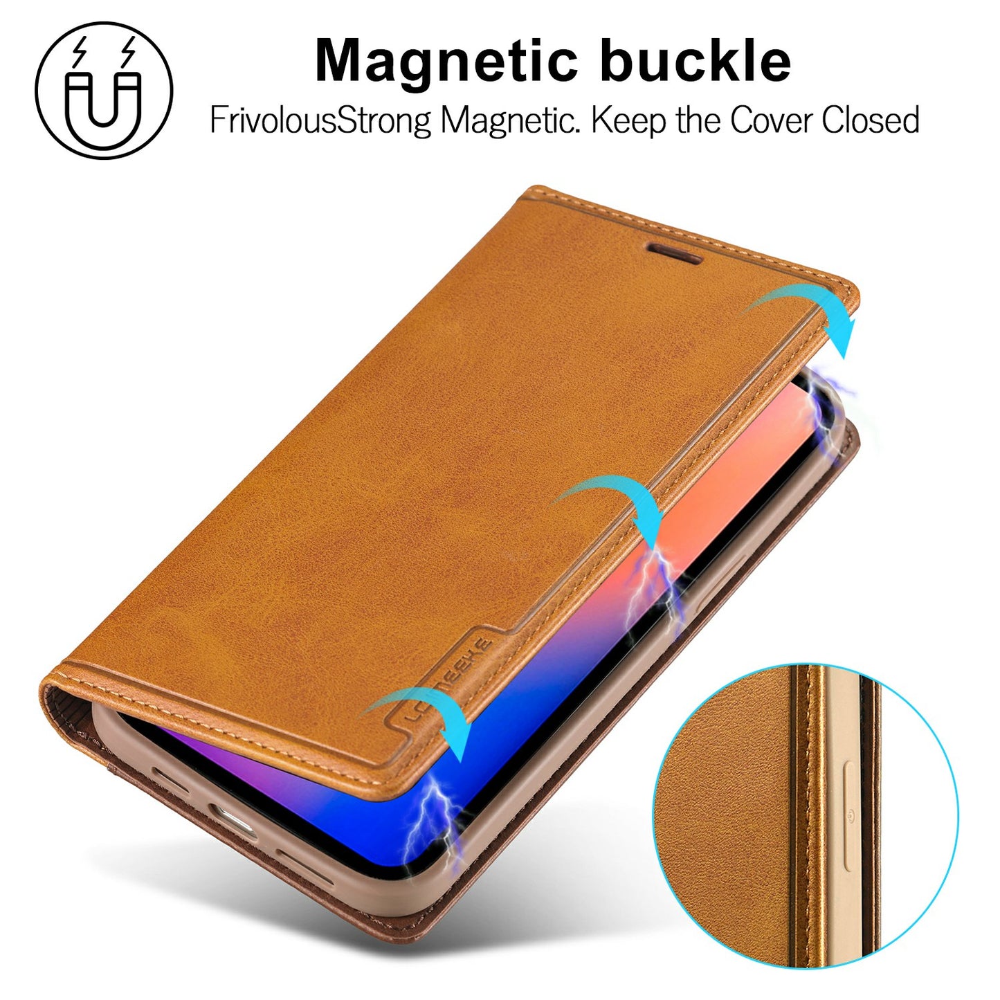 LC.IMEEKE LC-001 Series Full Body Protection Magnetic Buckle Leather Cell Phone Case with Card Slots for Apple iPhone 13 Pro 6.1 inch