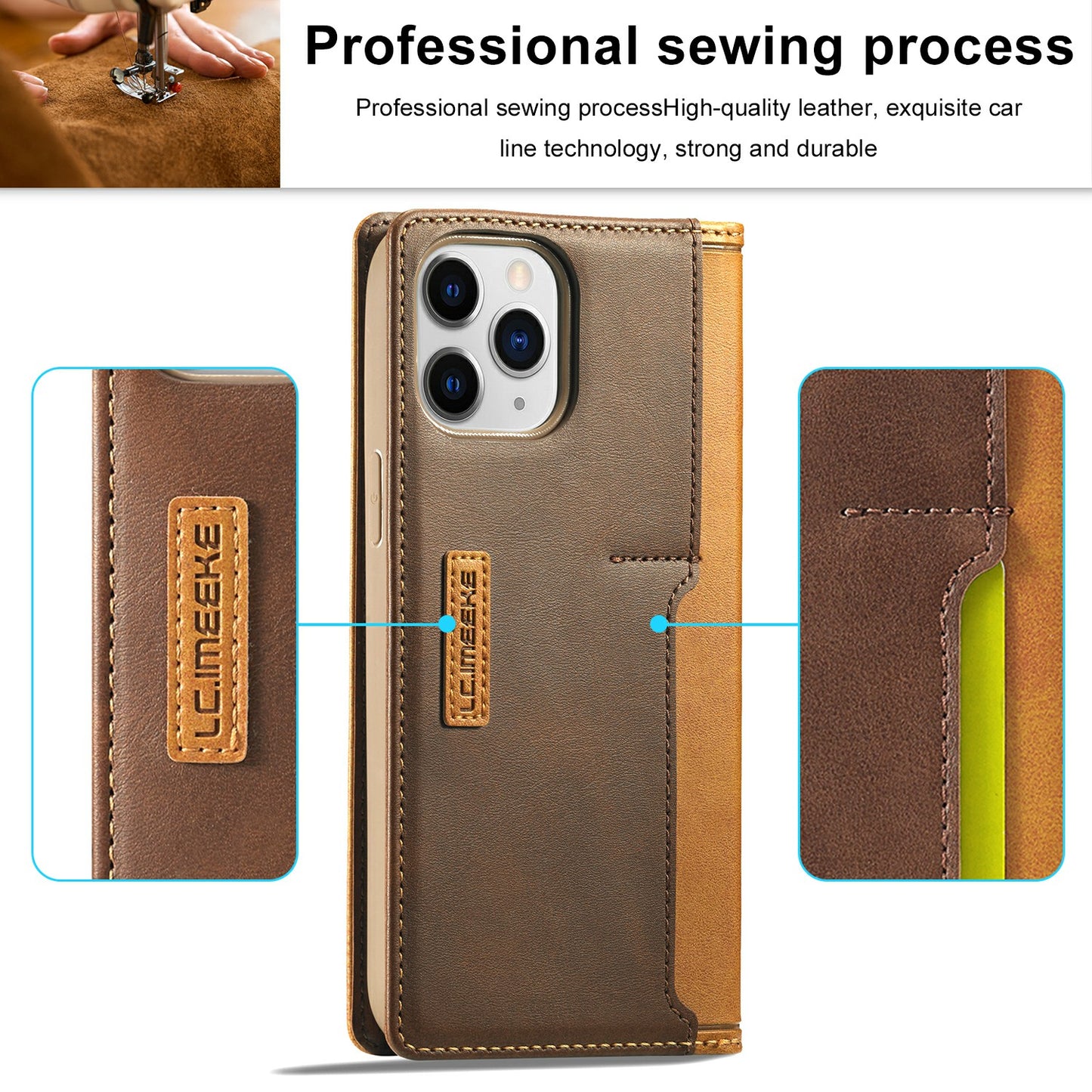 LC.IMEEKE LC-001 Series Full Body Protection Magnetic Buckle Leather Cell Phone Case with Card Slots for Apple iPhone 13 Pro 6.1 inch