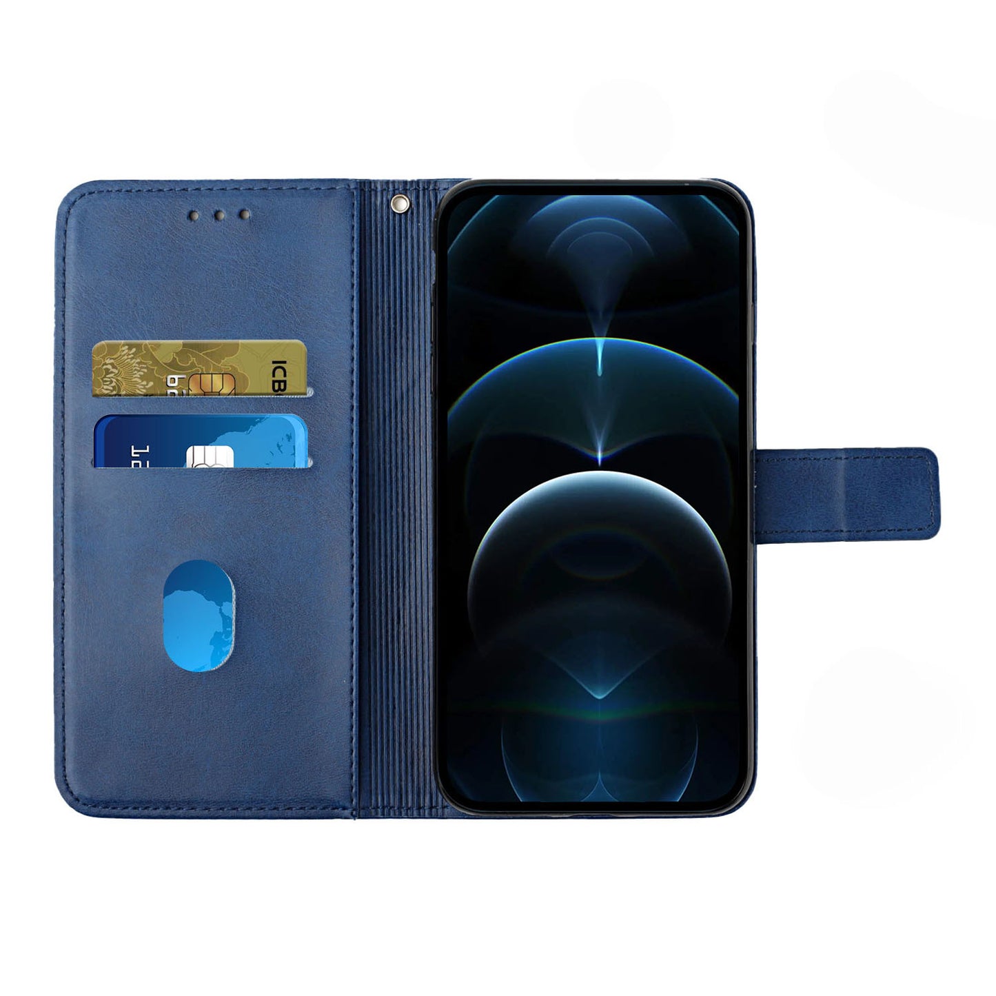 Solid Color Full Protection Stand Design PU Leather Phone Case with Strap for iPhone 13 Pro 6.1 inch