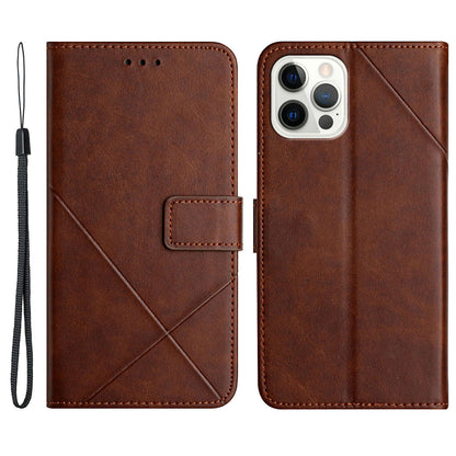 Solid Color Full Protection Stand Design PU Leather Phone Case with Strap for iPhone 13 Pro 6.1 inch
