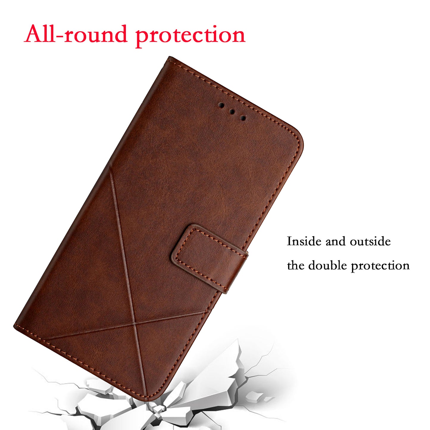 Solid Color Full Protection Stand Design PU Leather Phone Case with Strap for iPhone 13 Pro 6.1 inch