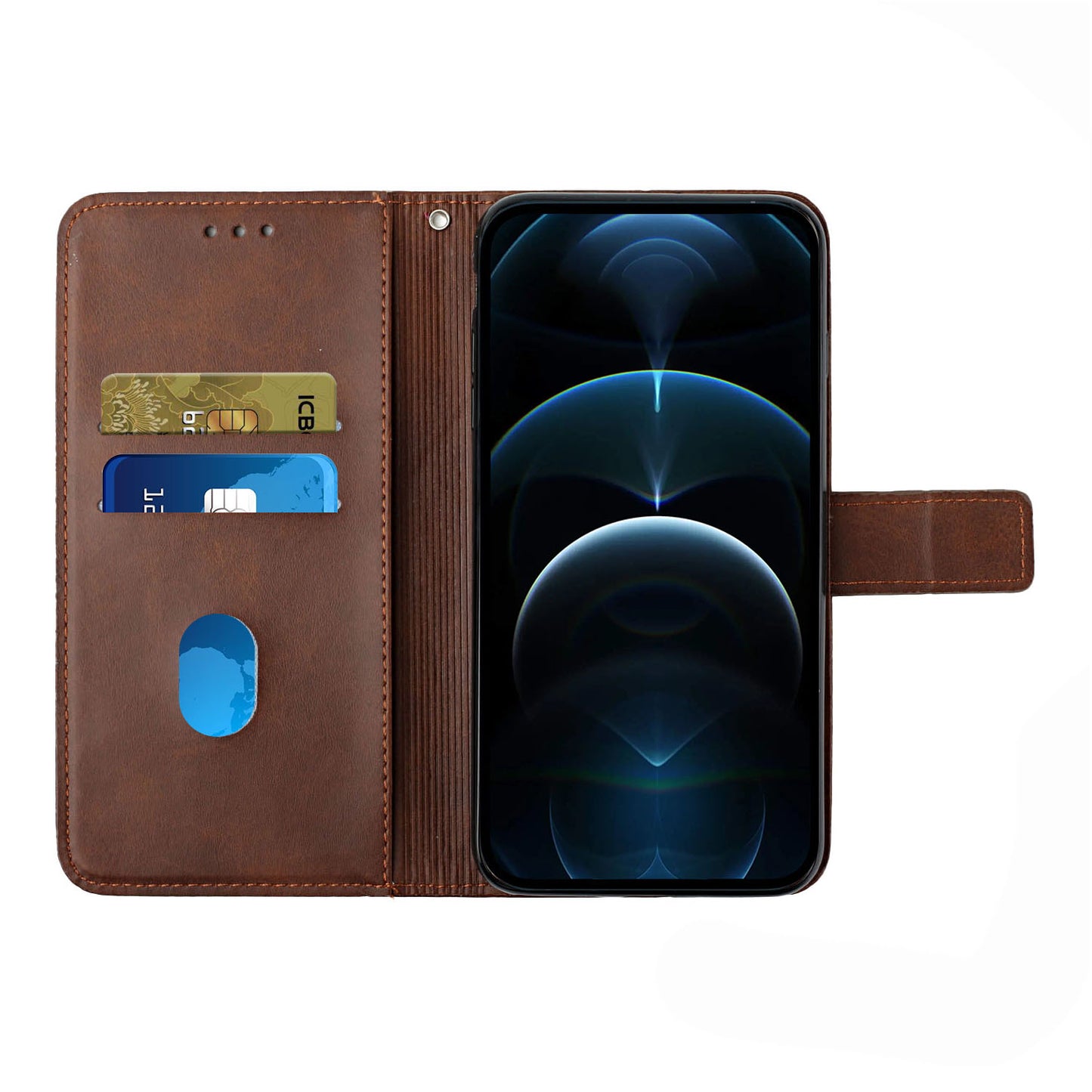 Solid Color Full Protection Stand Design PU Leather Phone Case with Strap for iPhone 13 Pro 6.1 inch