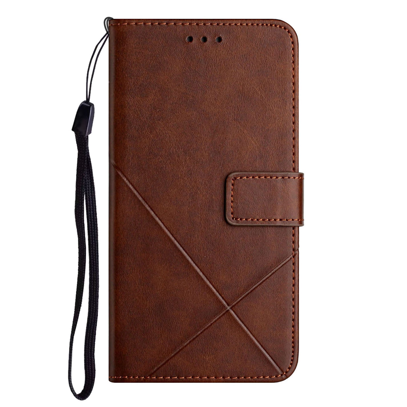 Solid Color Full Protection Stand Design PU Leather Phone Case with Strap for iPhone 13 Pro 6.1 inch