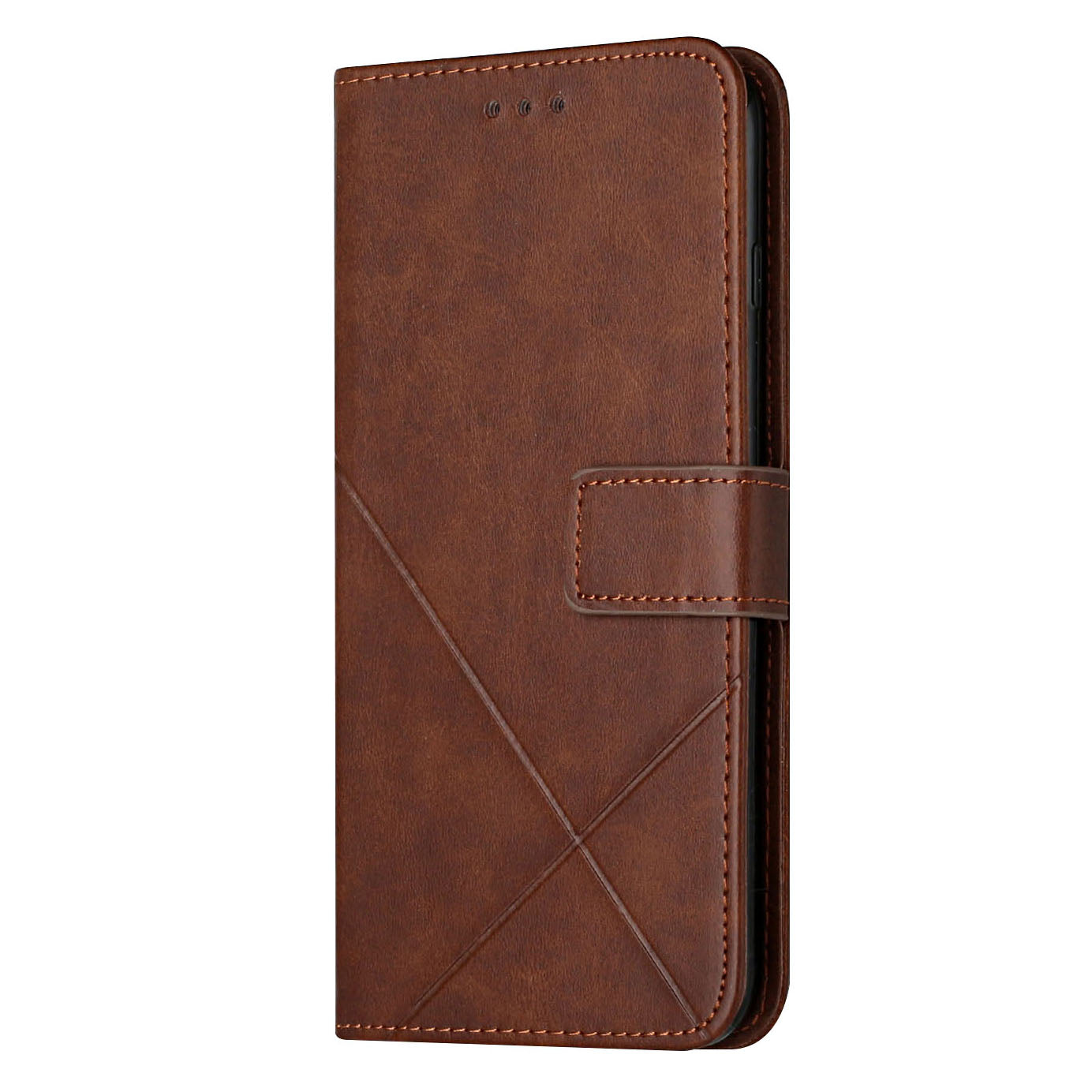 Solid Color Full Protection Stand Design PU Leather Phone Case with Strap for iPhone 13 Pro 6.1 inch
