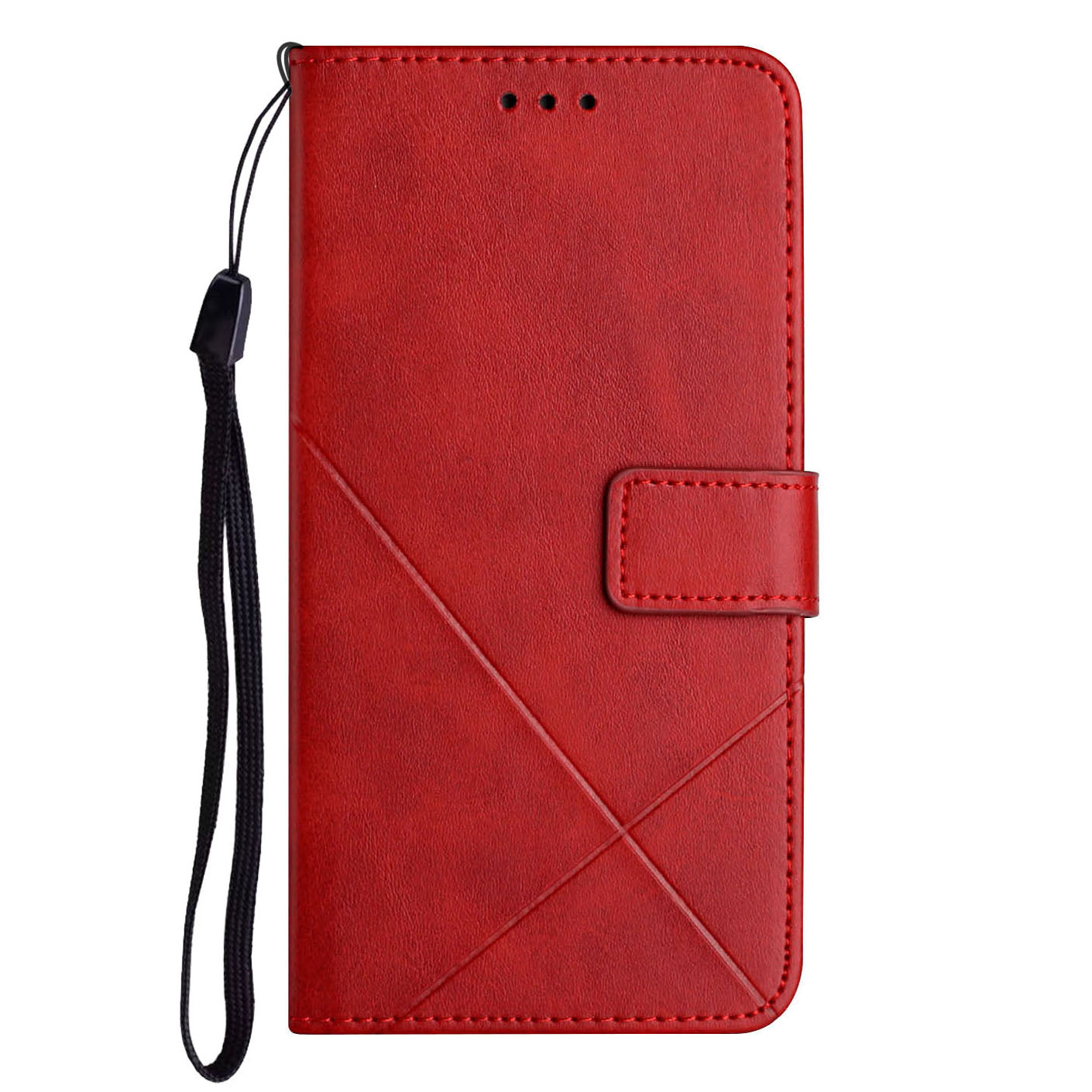 Solid Color Full Protection Stand Design PU Leather Phone Case with Strap for iPhone 13 Pro 6.1 inch