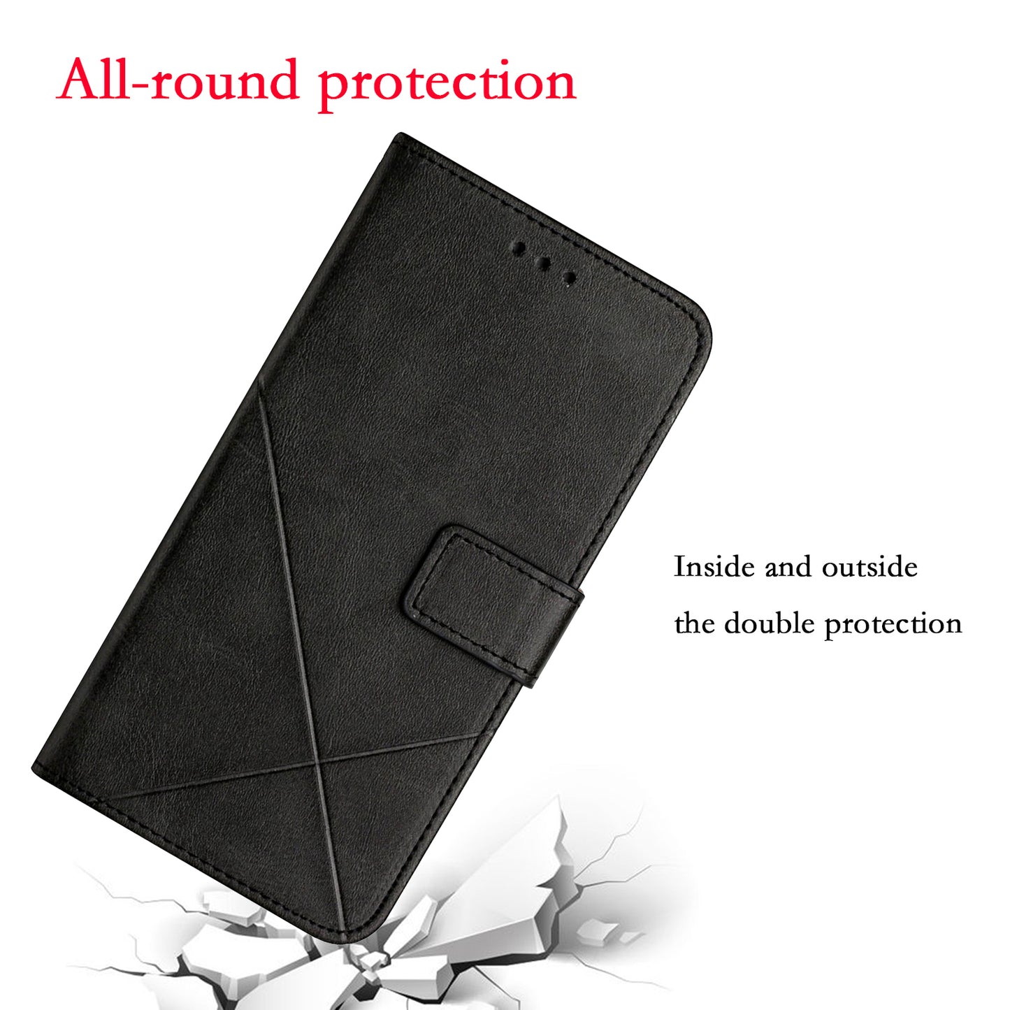 Solid Color Full Protection Stand Design PU Leather Phone Case with Strap for iPhone 13 Pro 6.1 inch