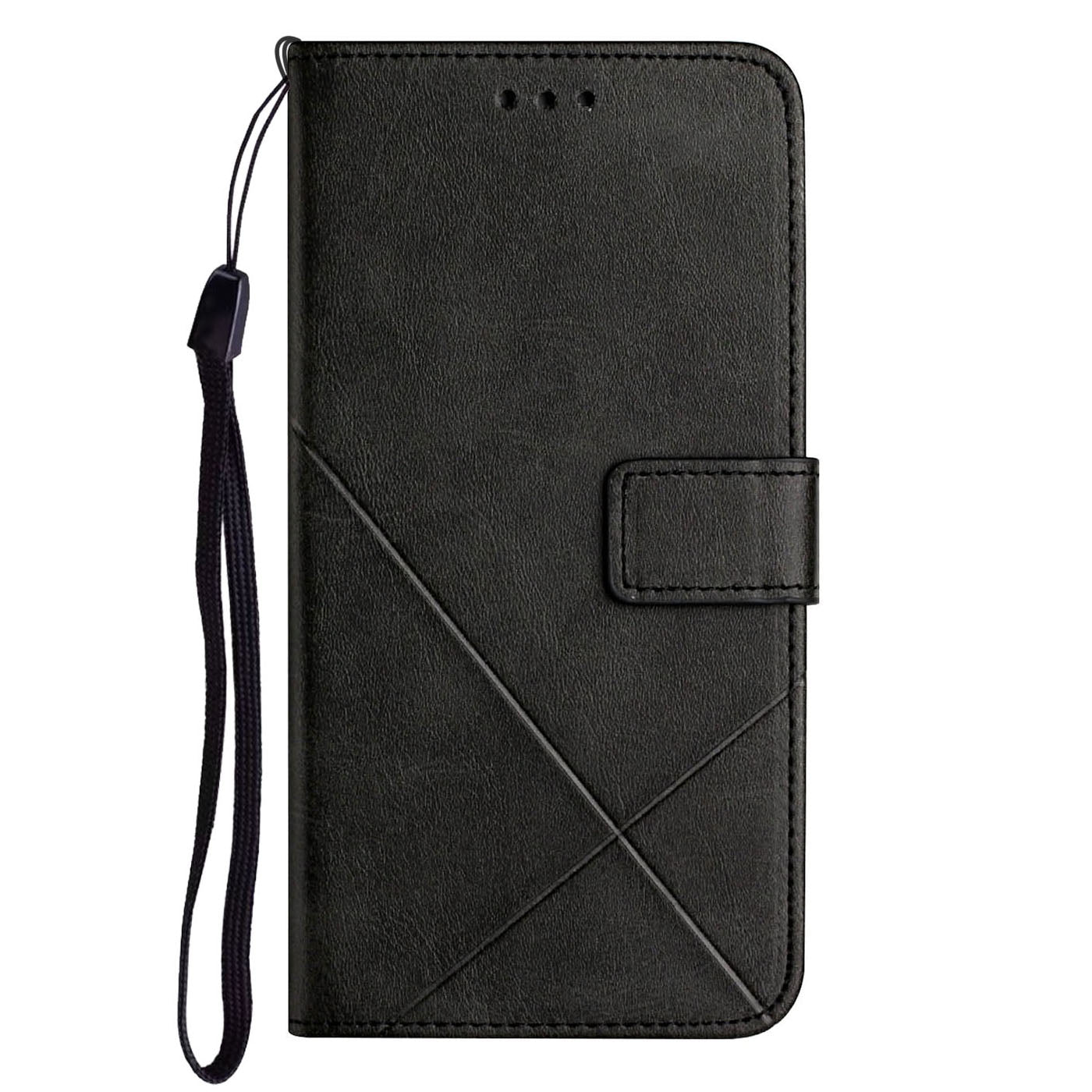 Solid Color Full Protection Stand Design PU Leather Phone Case with Strap for iPhone 13 Pro 6.1 inch