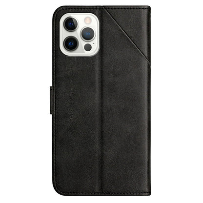 Solid Color Full Protection Stand Design PU Leather Phone Case with Strap for iPhone 13 Pro 6.1 inch