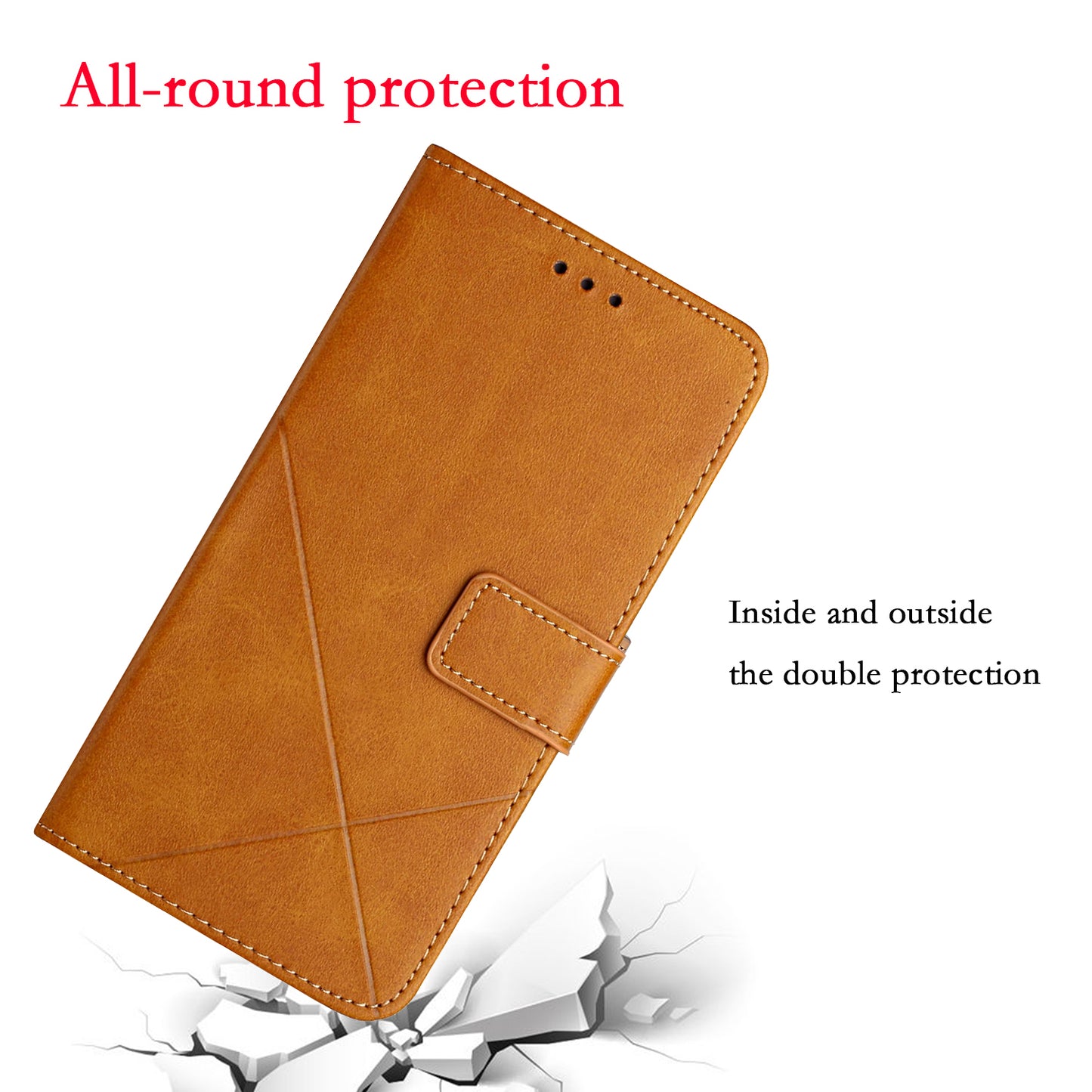 Solid Color Full Protection Stand Design PU Leather Phone Case with Strap for iPhone 13 Pro 6.1 inch