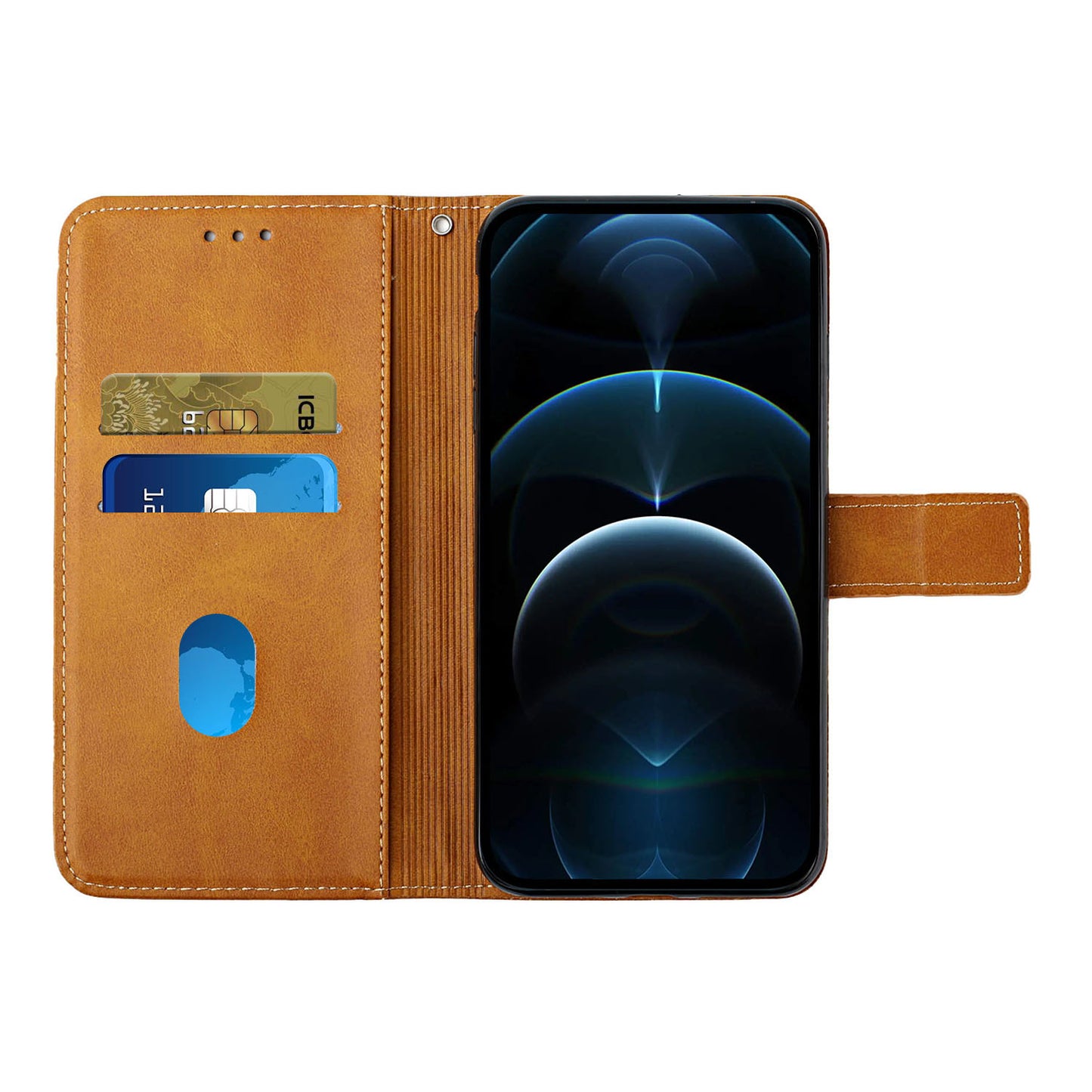 Solid Color Full Protection Stand Design PU Leather Phone Case with Strap for iPhone 13 Pro 6.1 inch