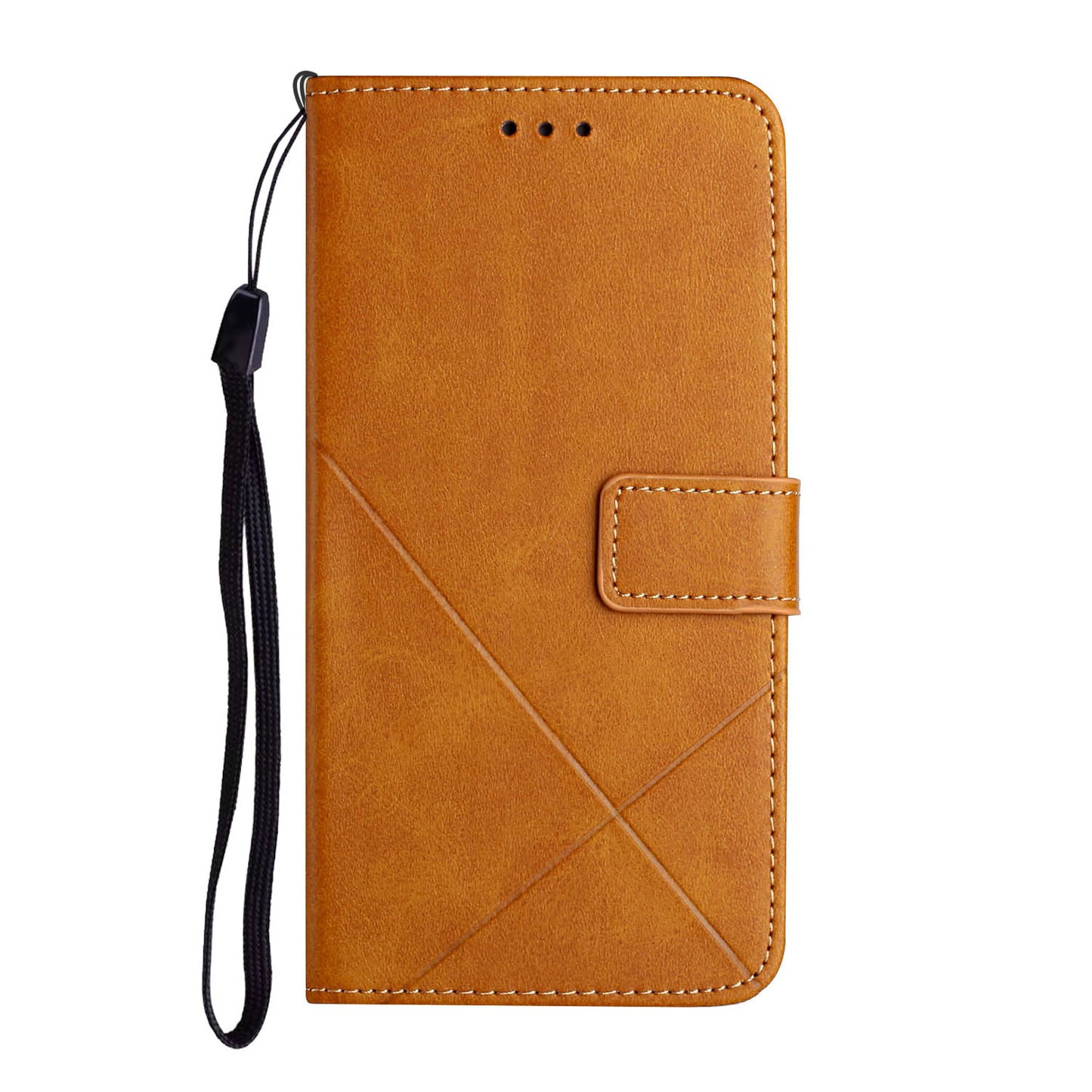 Solid Color Full Protection Stand Design PU Leather Phone Case with Strap for iPhone 13 Pro 6.1 inch
