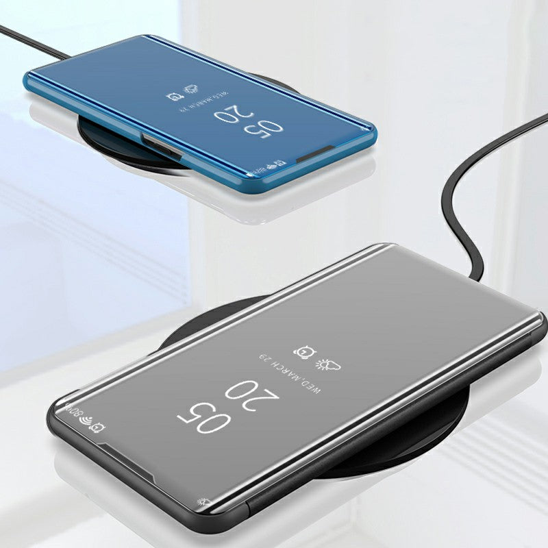 Electroplating Mirror Surface Leather Phone Case Stand Shell with View Window for iPhone 13 Pro 6.1 inch