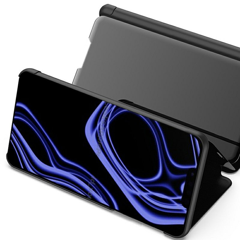 Electroplating Mirror Surface Leather Phone Case Stand Shell with View Window for iPhone 13 Pro 6.1 inch