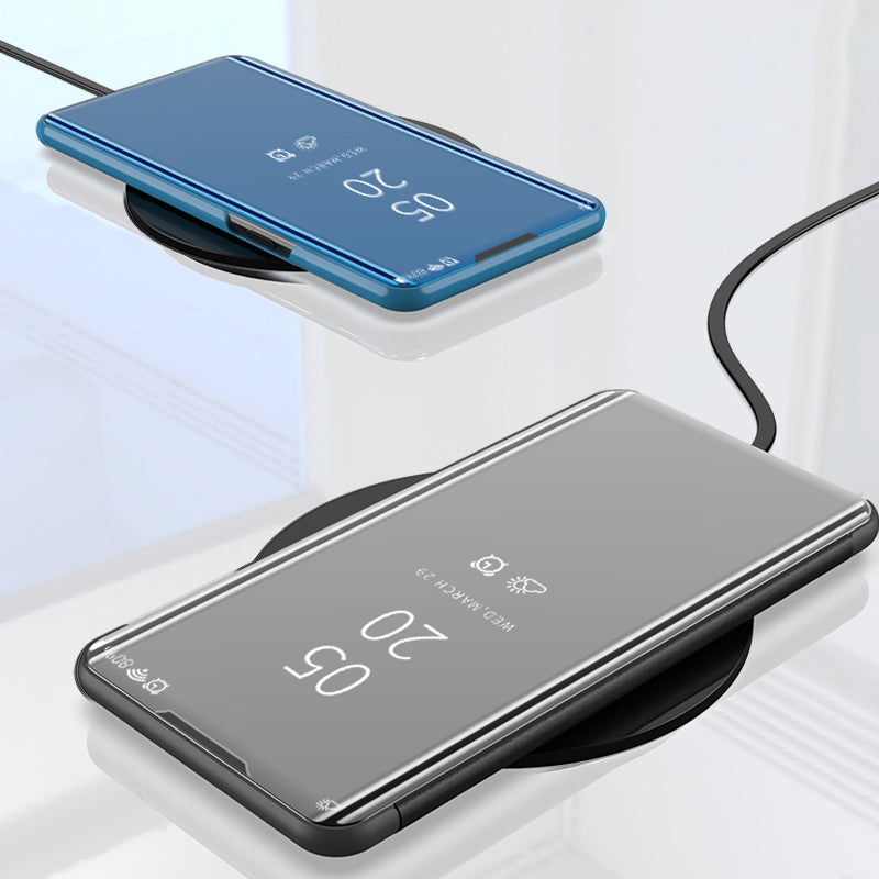 Electroplating Mirror Surface Leather Phone Case Stand Shell with View Window for iPhone 13 Pro 6.1 inch